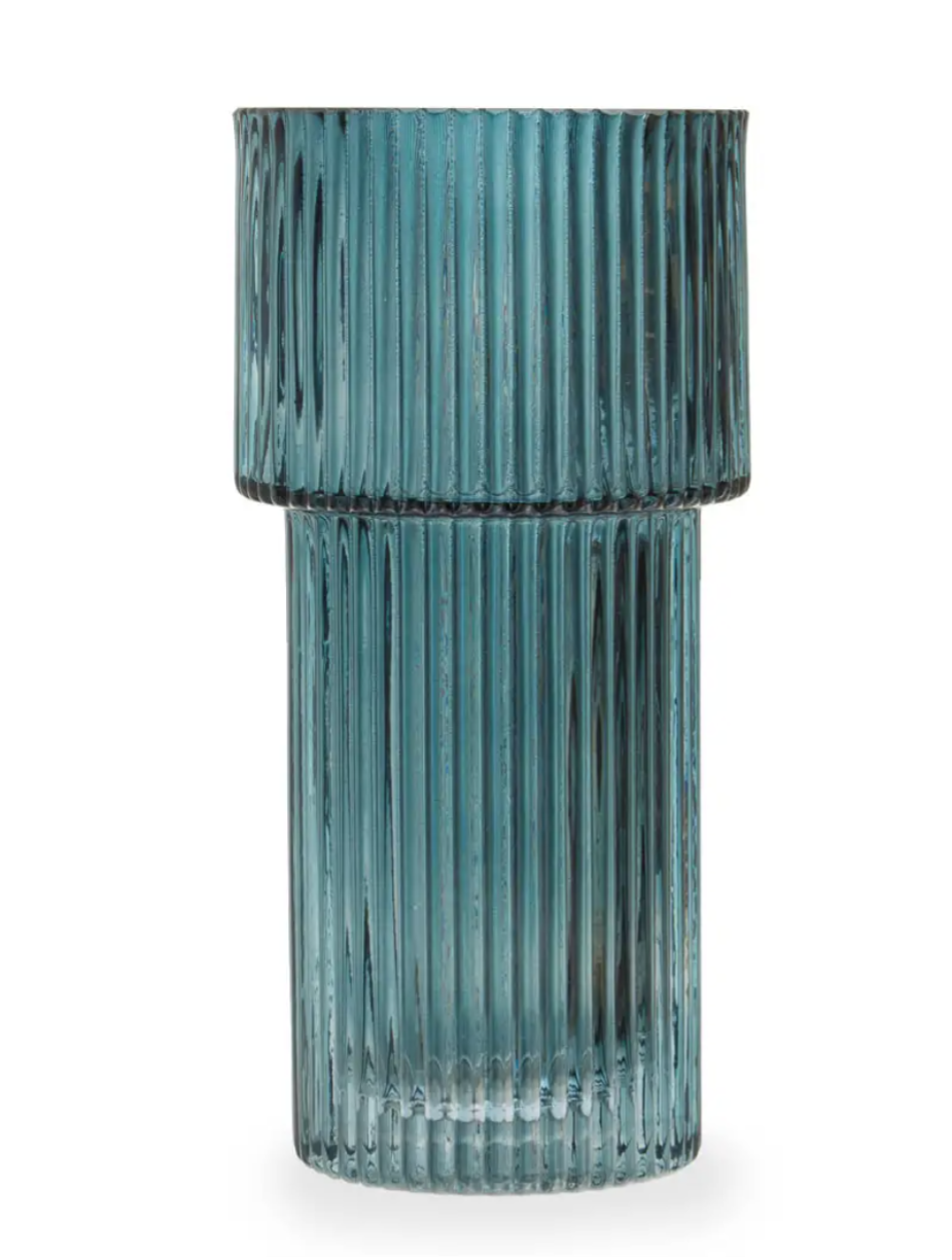 Esma small blue ribbed glass vase