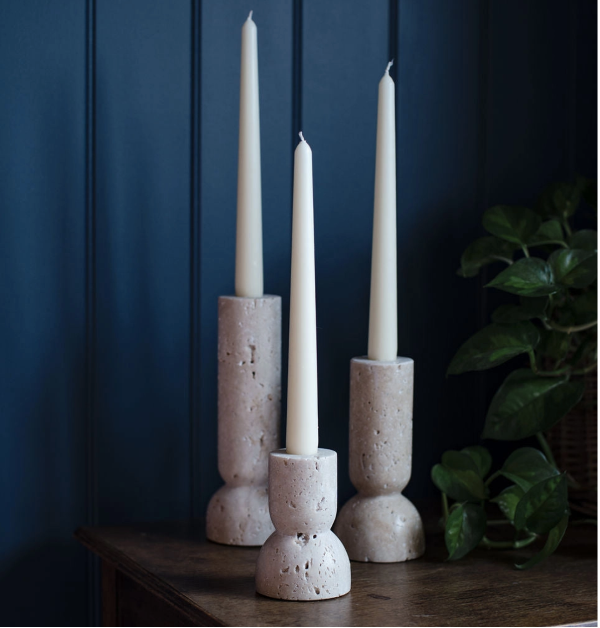 Keekle Natural Travertine Candlesticks