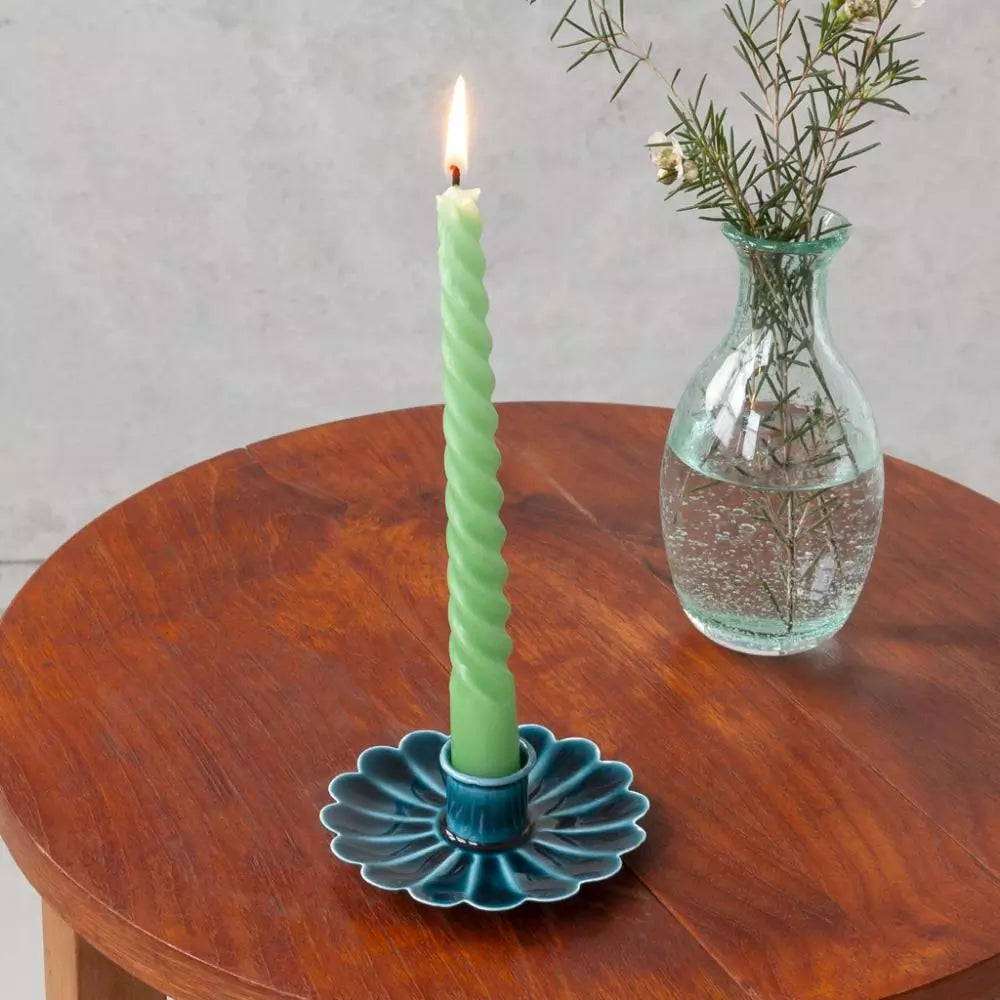 Enamel flat flower candle holder (blue)