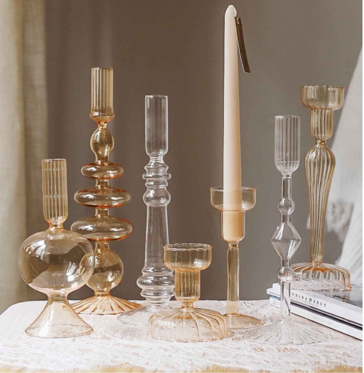 Glass dinner candle holder
