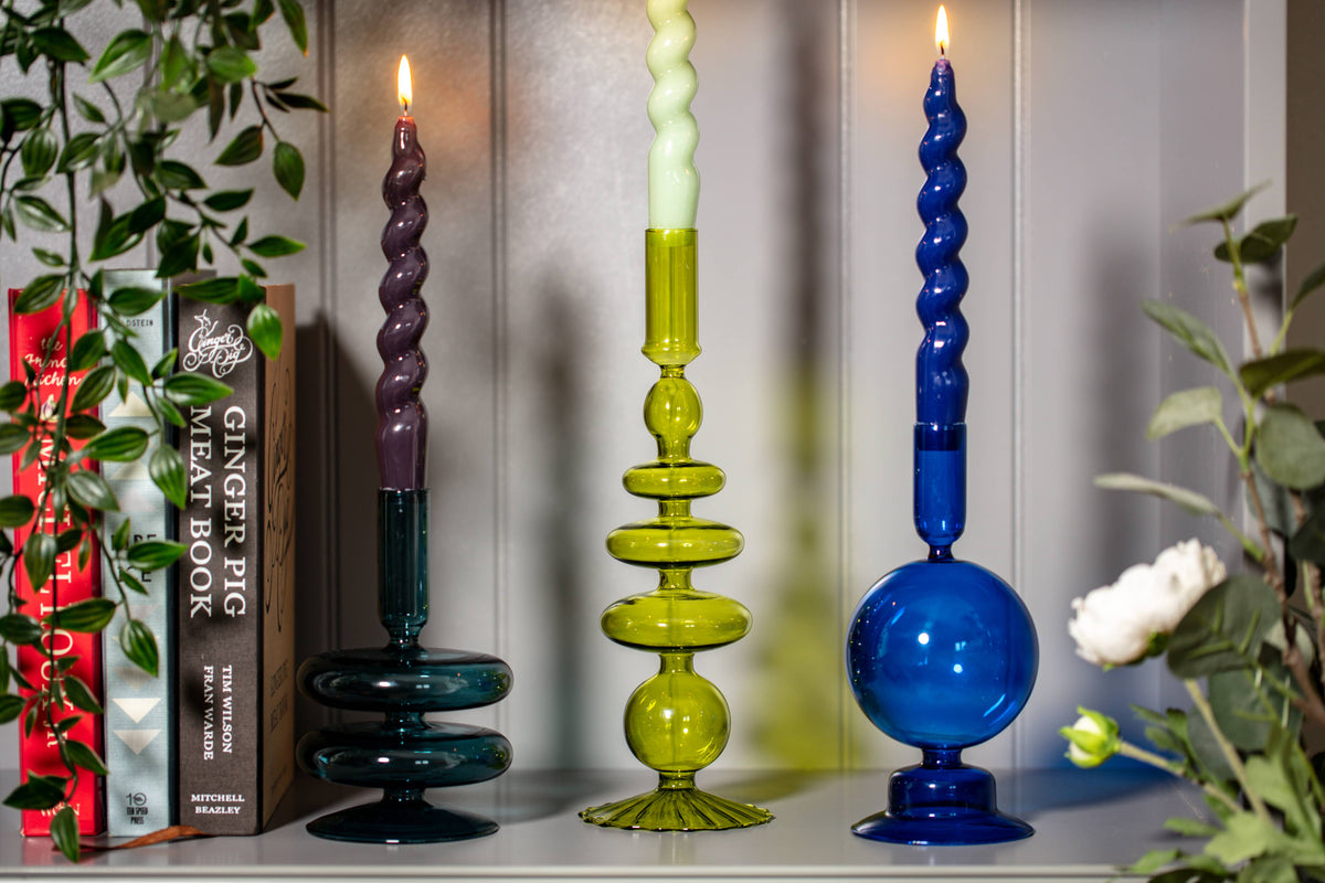 Maegen Taper Holder - Coloured Glass - Green