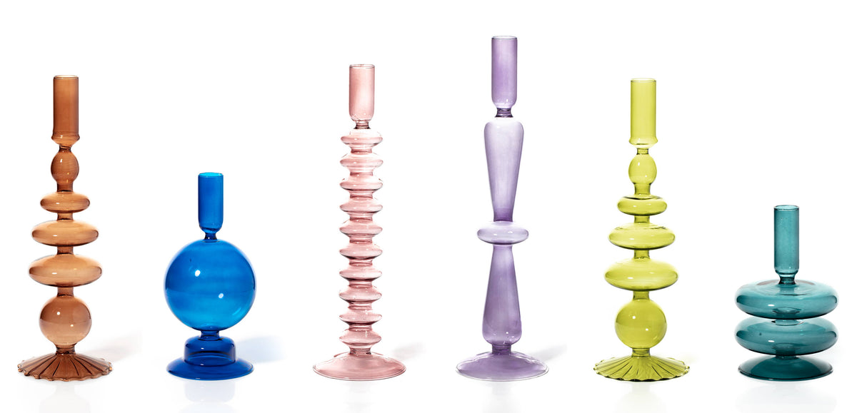 Maegen Taper Holder - Coloured Glass - Blush