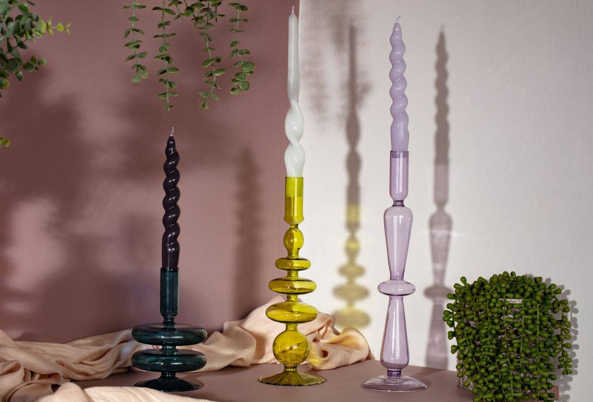 Maegen Taper Holder - Coloured Glass - Green