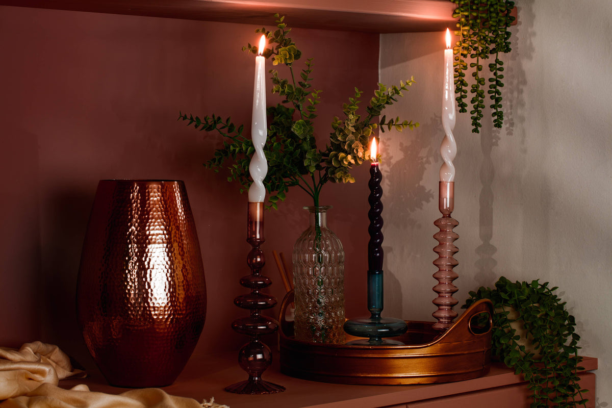 Maegen Taper Holder - Coloured Glass - Amber